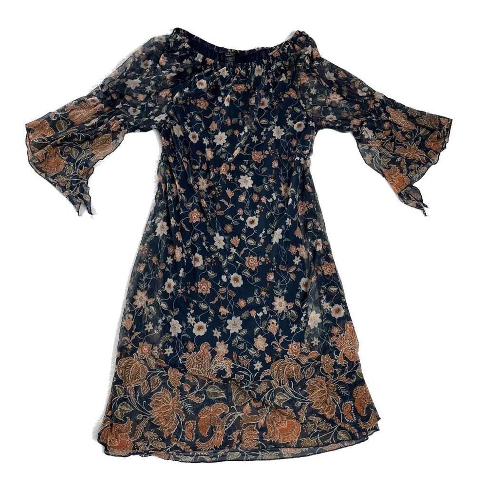 Love Ryan Floral Off Shoulder Bell Sleeve Boho Chiffon‎ Dress 1X